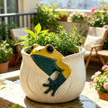 Kunstharz Frosch Blumentopf Deko, 11x10,2x8 cm, Garten Terrasse Balkon Innenraum Dekoration, mit Topf, für Floristen Hochzeiten Events