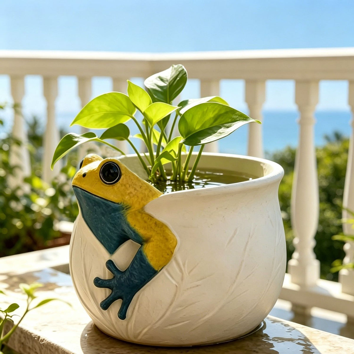 Kunstharz Frosch Blumentopf Deko, 11x10,2x8 cm, Garten Terrasse Balkon Innenraum Dekoration, mit Topf, für Floristen Hochzeiten Events