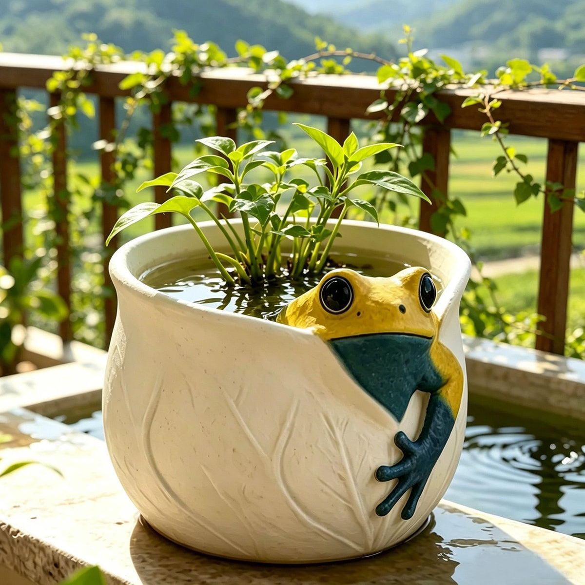 Kunstharz Frosch Blumentopf Deko, 11x10,2x8 cm, Garten Terrasse Balkon Innenraum Dekoration, mit Topf, für Floristen Hochzeiten Events