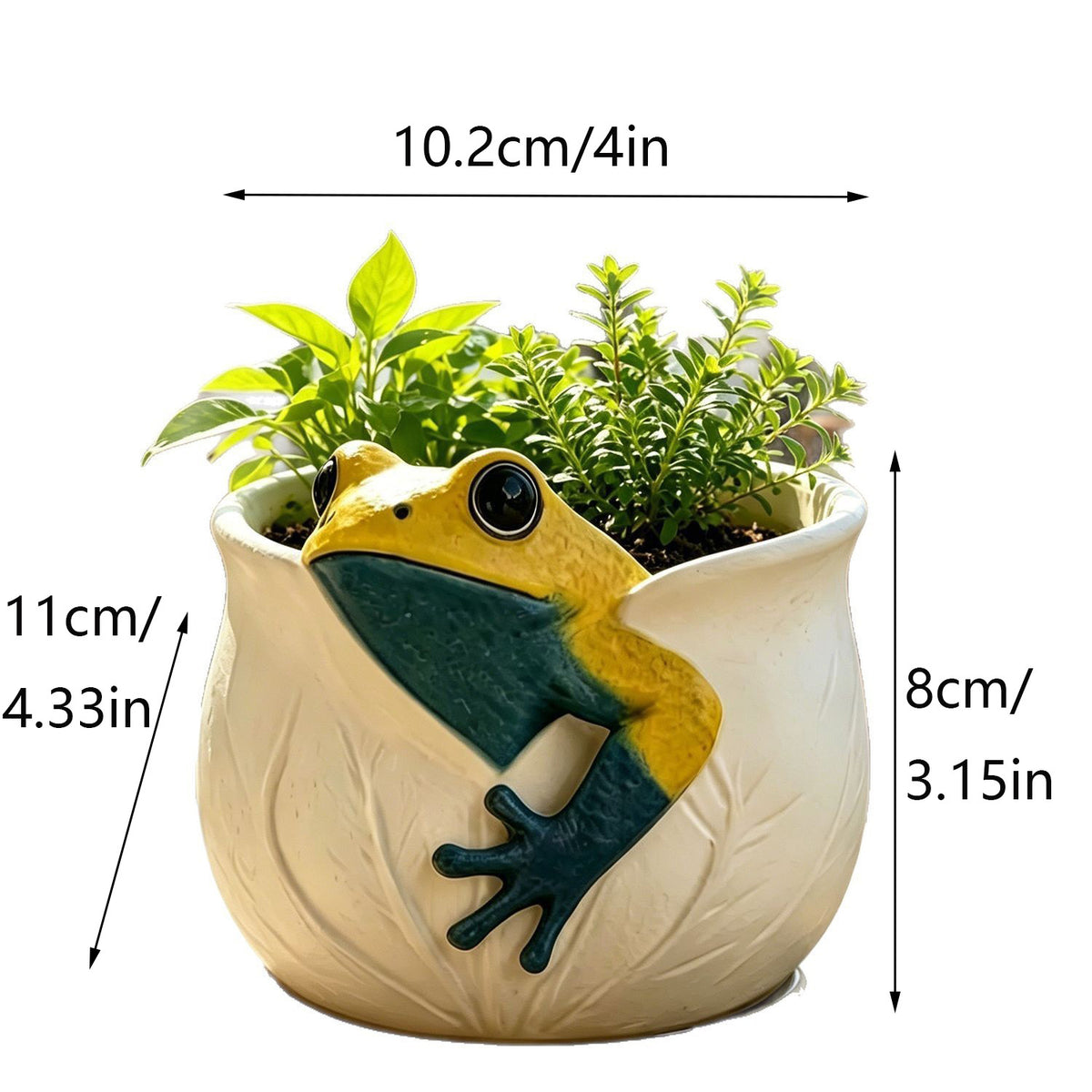 Kunstharz Frosch Blumentopf Deko, 11x10,2x8 cm, Garten Terrasse Balkon Innenraum Dekoration, mit Topf, für Floristen Hochzeiten Events