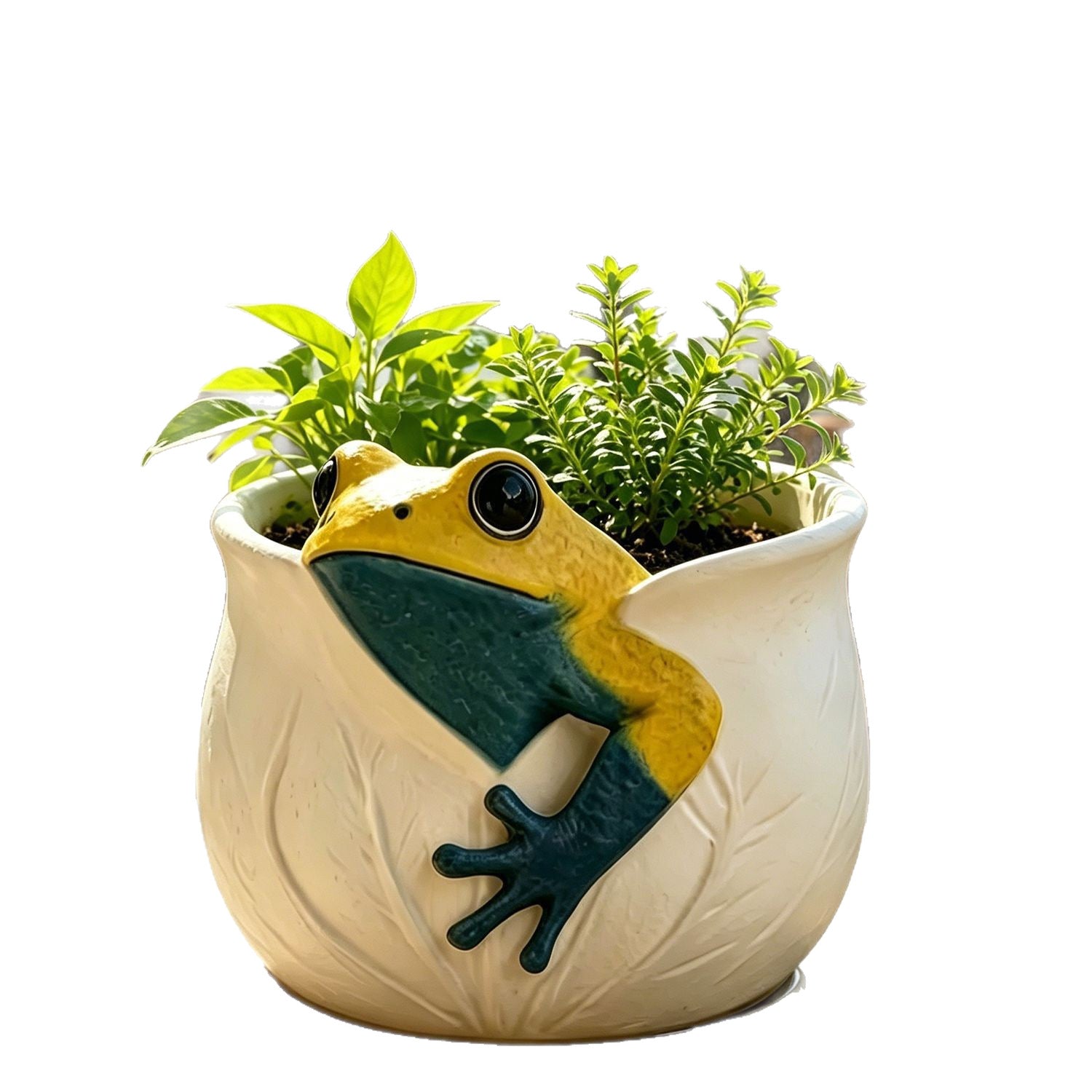 Kunstharz Frosch Blumentopf Deko, 11x10,2x8 cm, Garten Terrasse Balkon Innenraum Dekoration, mit Topf, für Floristen Hochzeiten Events