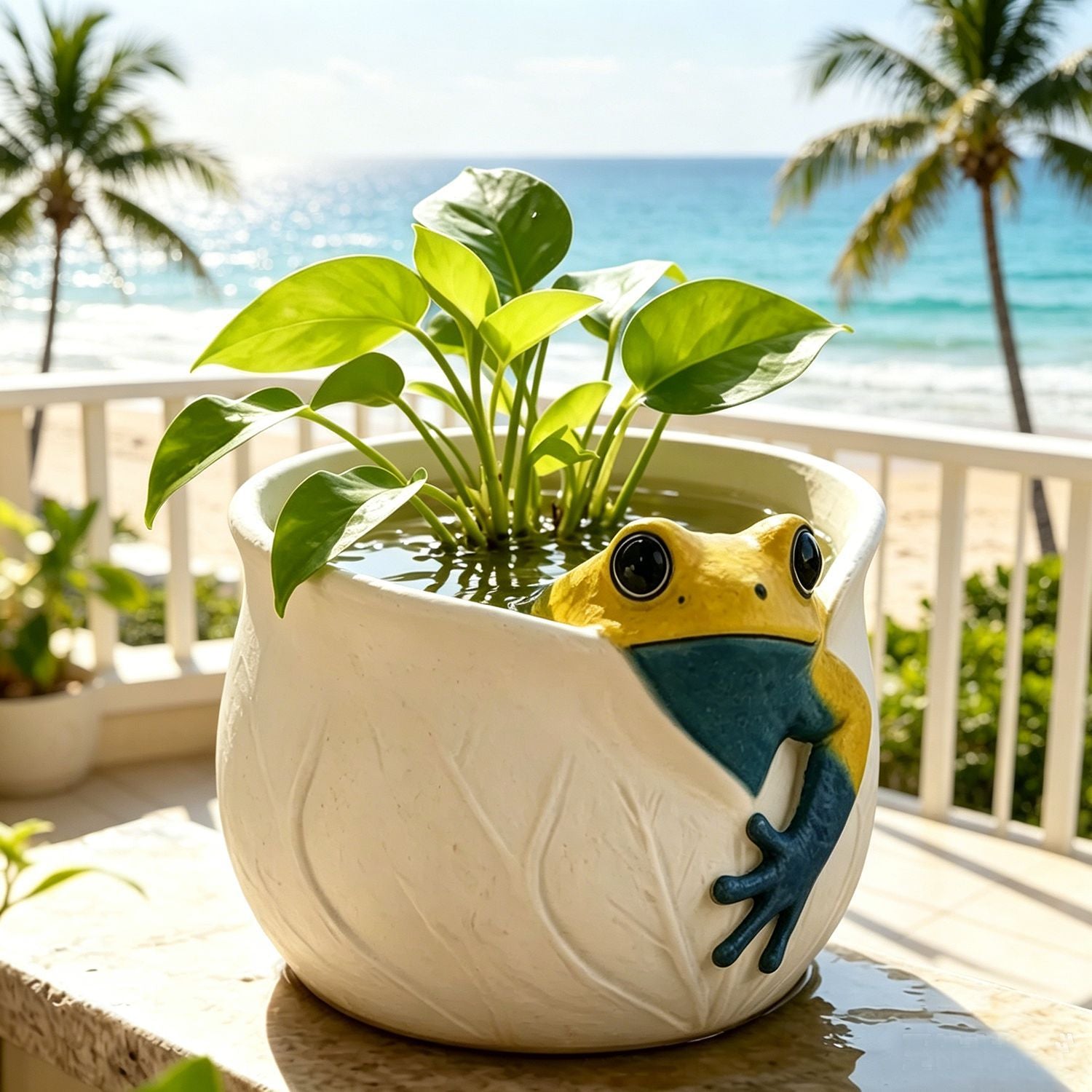 Kunstharz Frosch Blumentopf Deko, 11x10,2x8 cm, Garten Terrasse Balkon Innenraum Dekoration, mit Topf, für Floristen Hochzeiten Events