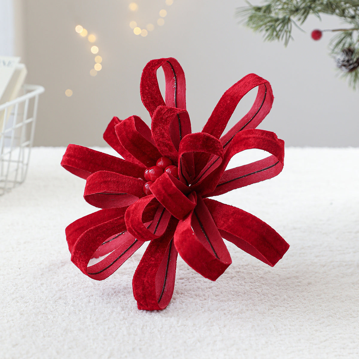 Künstliche Weihnachtsblume mit roten Beeren, 25 cm, Stoffblume, festliche Deko für Floristik, Hochzeit, Laden, Café