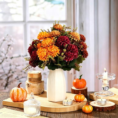 Künstliche Seidenblumen Pomeranze 37 cm, 8 Sträuße mit 48 Blüten, Hochzeit Dekoration, Herbstfarben, für Floristik & Innenraum
