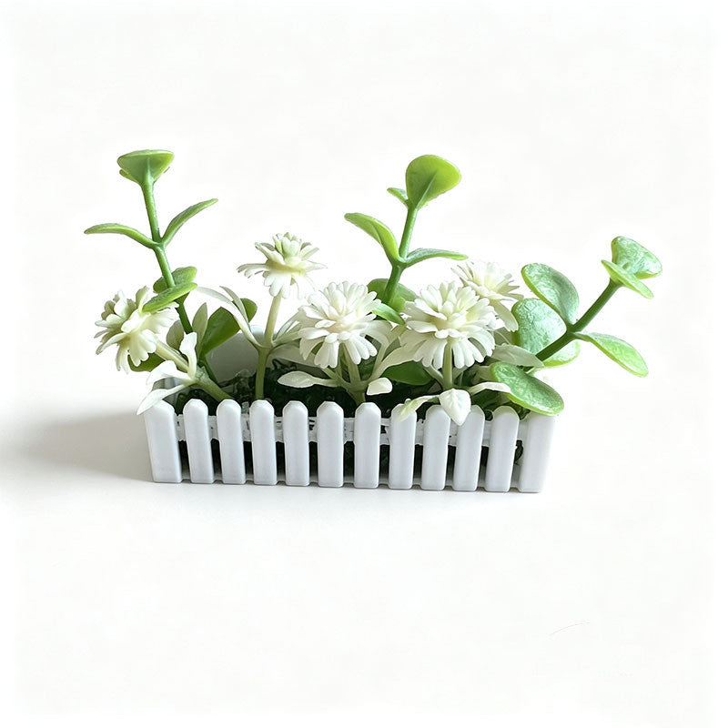 Miniatur-Gartenzaun mit künstlichen Blumen, 6 cm, Plastik, weiß, für Modellbau und Dioramen