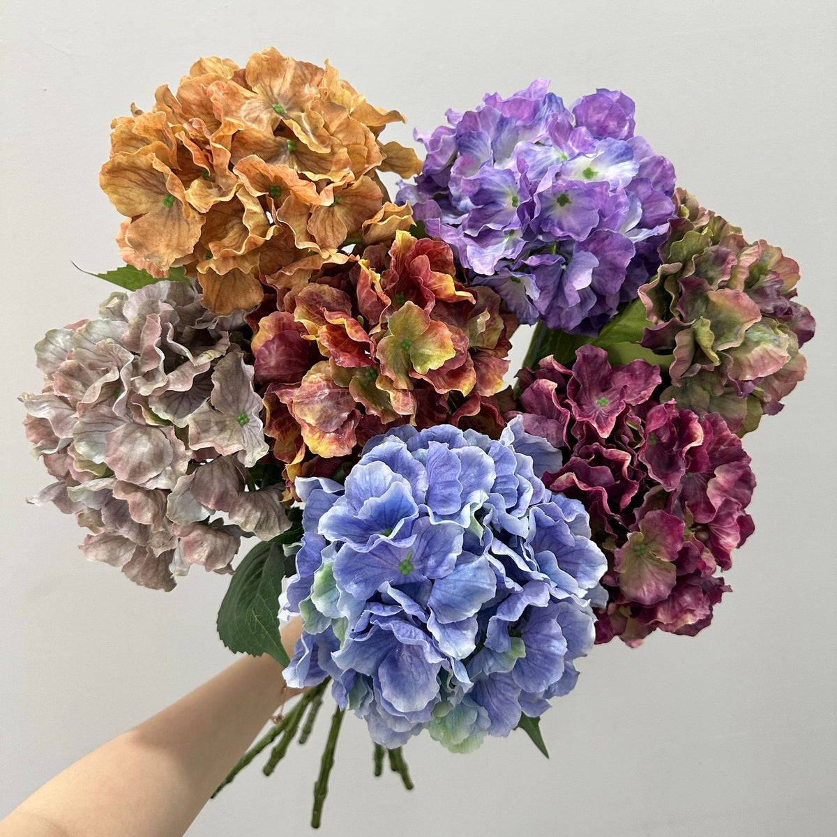 Künstliche Hortensie Vintage Herbstfarben, 57 cm, Mischmaterial, Dekoration für Hochzeit, Café, Hotel, Grabgestaltung