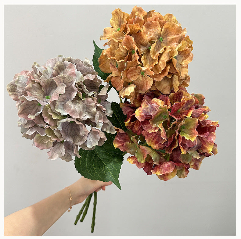 Künstliche Hortensie Vintage Herbstfarben, 57 cm, Mischmaterial, Dekoration für Hochzeit, Café, Hotel, Grabgestaltung