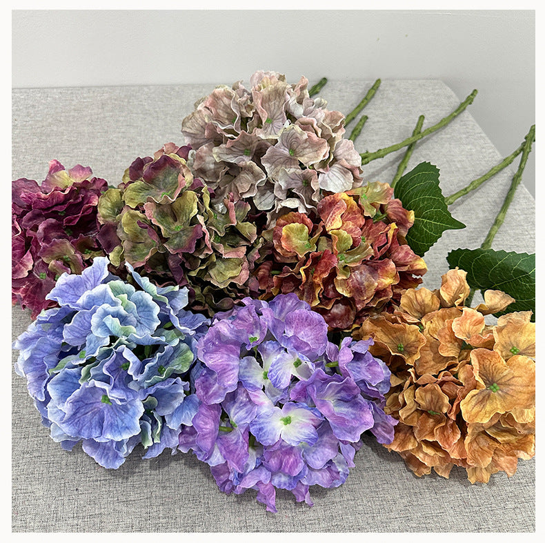 Künstliche Hortensie Vintage Herbstfarben, 57 cm, Mischmaterial, Dekoration für Hochzeit, Café, Hotel, Grabgestaltung