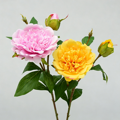 Künstliche Pfingstrose, 67 cm hoch, 2 Blüten, 12 cm Durchmesser, für Wohnraumdekoration, Hochzeiten, Einzelhandel