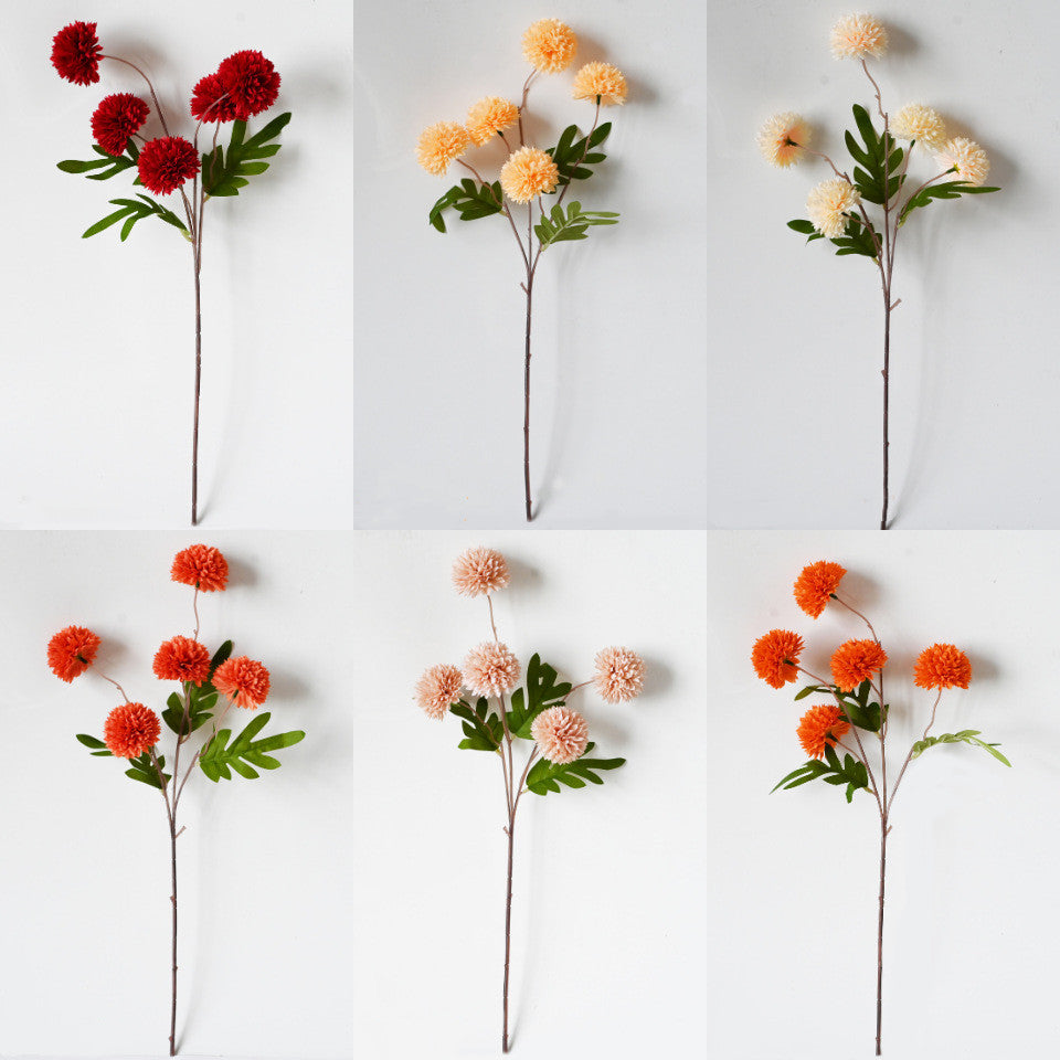 Künstliche Chrysanthemen-Busch, 52 cm Höhe, Seidenmaterial, 5 Blüten, 6 cm Durchmesser, für Hochzeitsdekoration und Wohnaccessoires