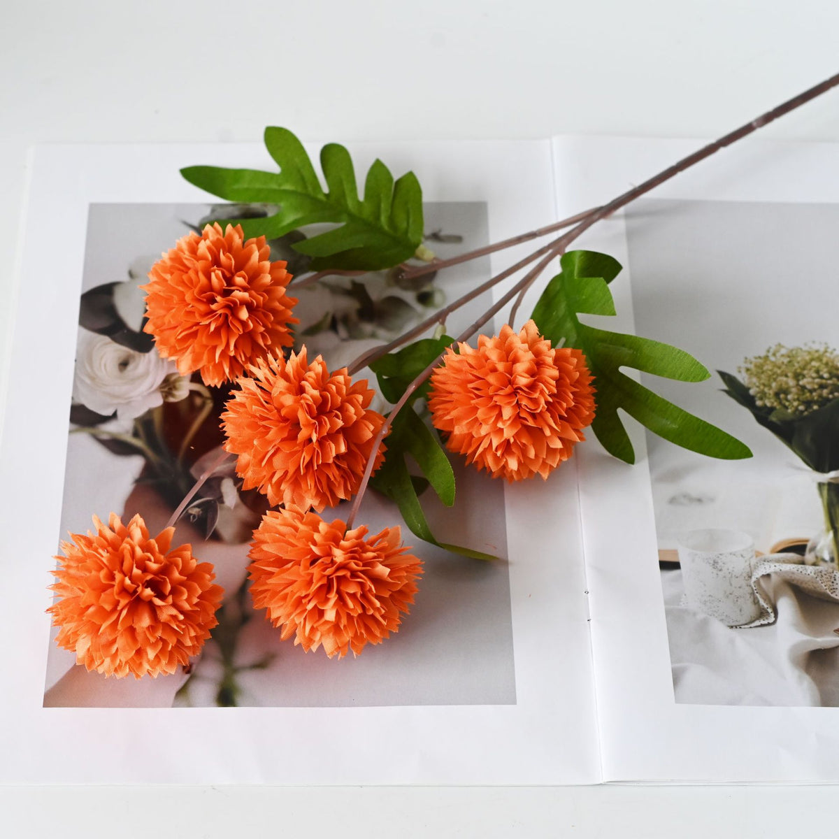 Künstliche Chrysanthemen-Busch, 52 cm Höhe, Seidenmaterial, 5 Blüten, 6 cm Durchmesser, für Hochzeitsdekoration und Wohnaccessoires