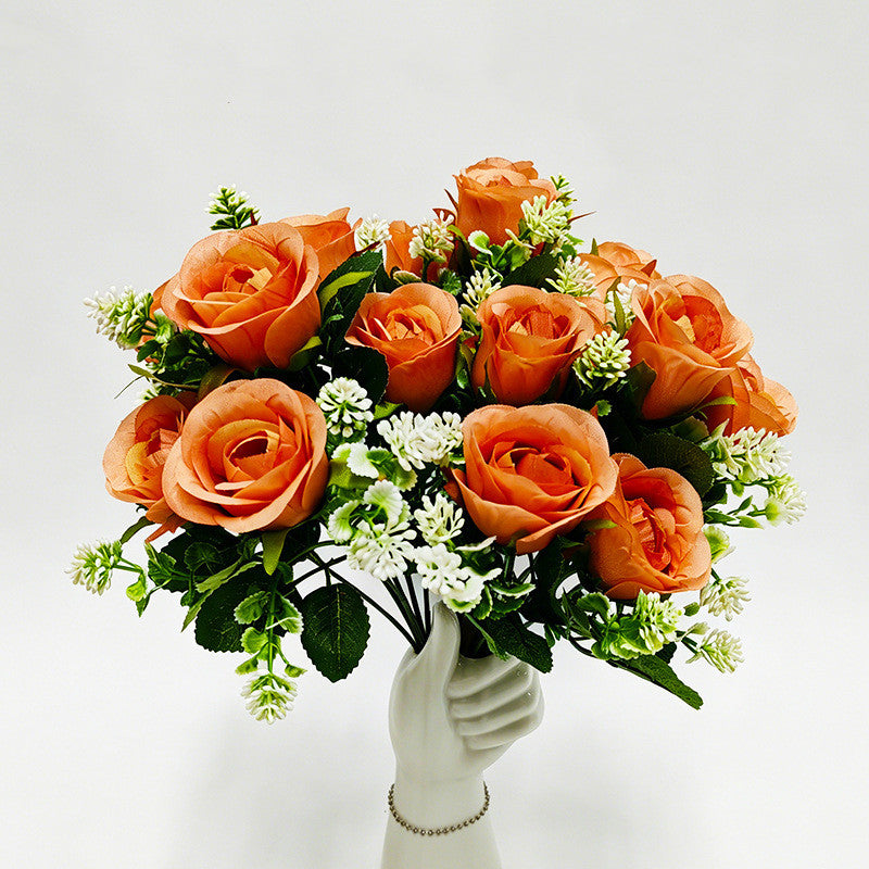 Künstliche Xishi-Rosenstrauß, 32 cm hoch, 6 Blüten à 6 cm Durchmesser, für Zuhause, Hotel und Gewerbe