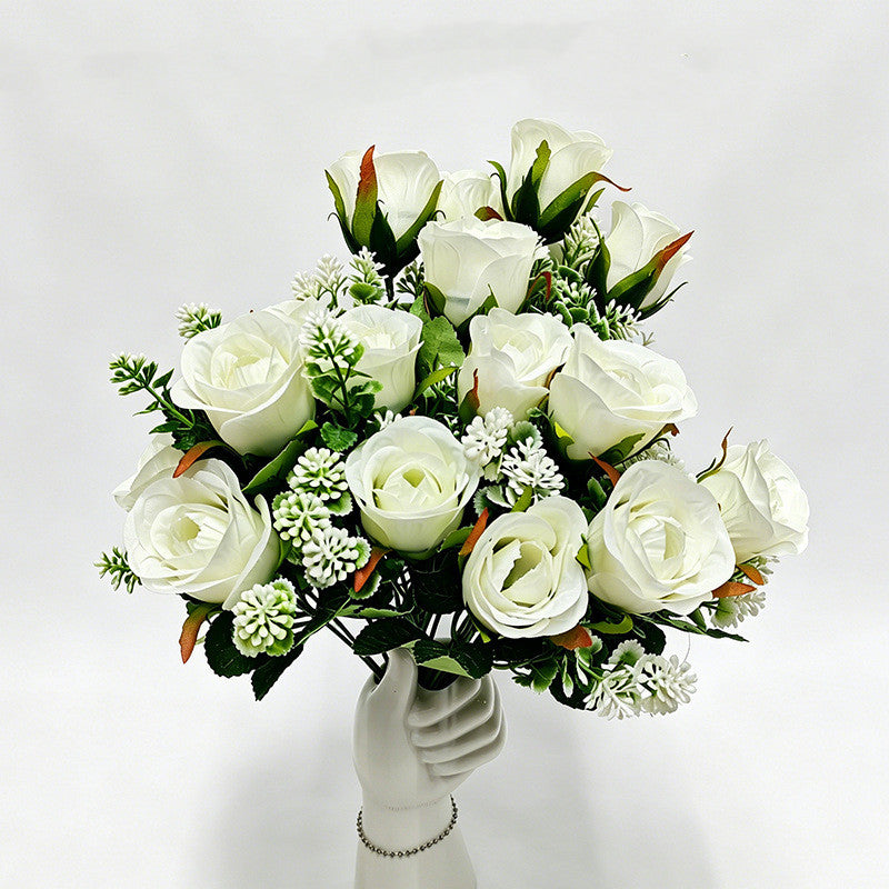 Künstliche Xishi-Rosenstrauß, 32 cm hoch, 6 Blüten à 6 cm Durchmesser, für Zuhause, Hotel und Gewerbe