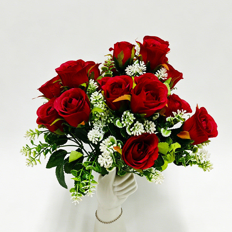 Künstliche Xishi-Rosenstrauß, 32 cm hoch, 6 Blüten à 6 cm Durchmesser, für Zuhause, Hotel und Gewerbe