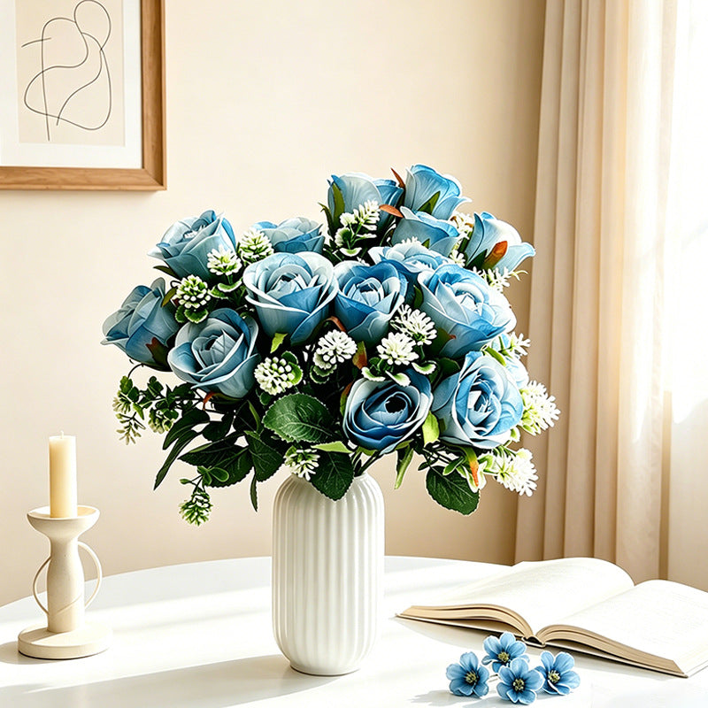 Künstliche Xishi-Rosenstrauß, 32 cm hoch, 6 Blüten à 6 cm Durchmesser, für Zuhause, Hotel und Gewerbe
