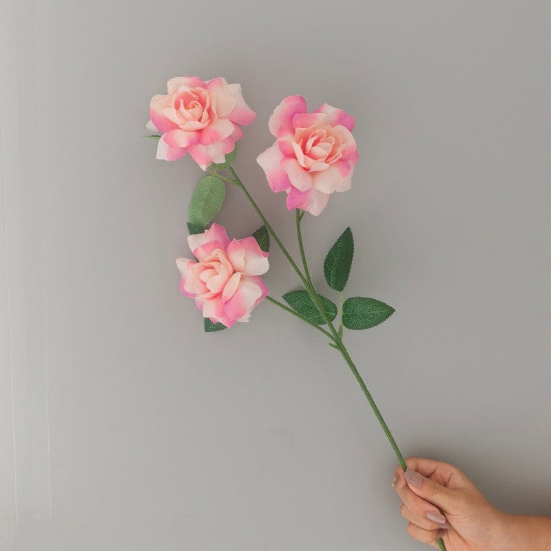 Künstliche Rosenbüschel mit 3 Blüten, 60 cm hoch, Seidenstoff, Hochzeit & Wohnraum-Deko, realistisch, allergenfrei