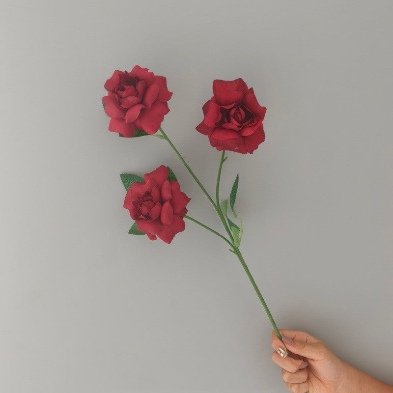 Künstliche Rosenbüschel mit 3 Blüten, 60 cm hoch, Seidenstoff, Hochzeit & Wohnraum-Deko, realistisch, allergenfrei