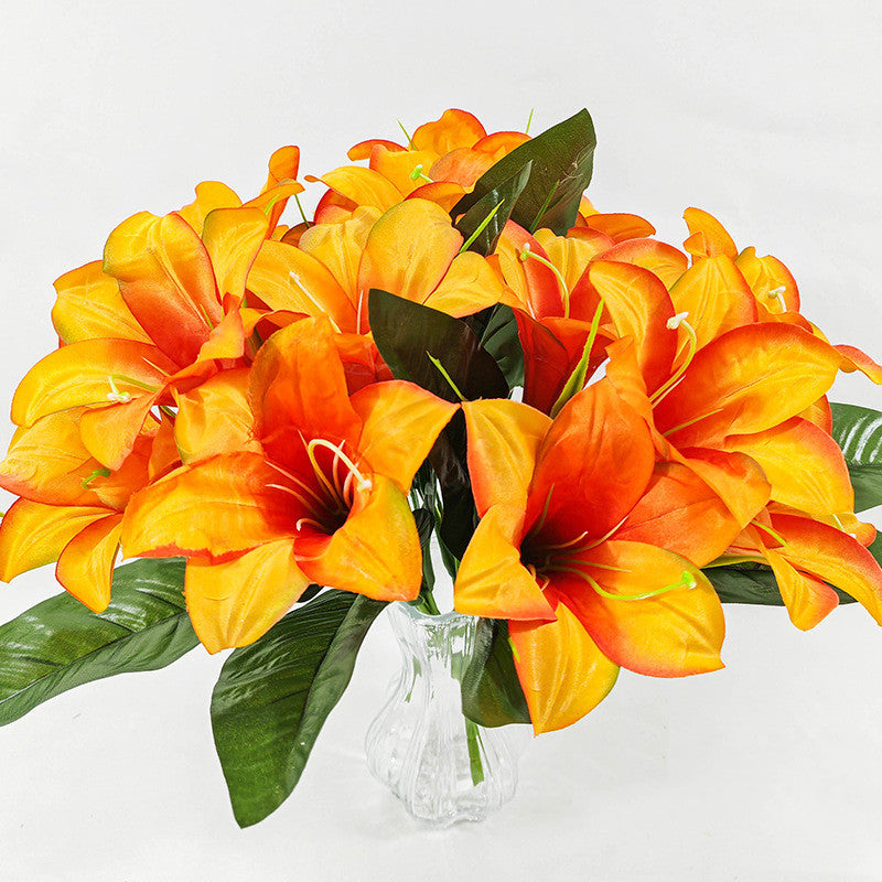 Künstliche Lilienblüten, 32 cm hoch, 5 Blüten, 12 cm Durchmesser, Seidenstoff, für Zuhause, Büro, Hochzeiten, Dekoration