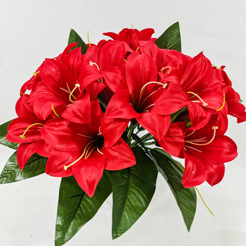 Künstliche Lilienblüten, 32 cm hoch, 5 Blüten, 12 cm Durchmesser, Seidenstoff, für Zuhause, Büro, Hochzeiten, Dekoration