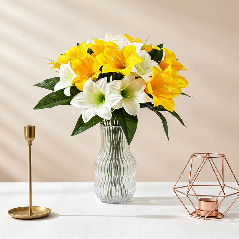 Künstliche Lilienblüten, 32 cm hoch, 5 Blüten, 12 cm Durchmesser, Seidenstoff, für Zuhause, Büro, Hochzeiten, Dekoration