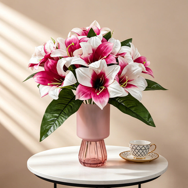Künstliche Lilienblüten, 32 cm hoch, 5 Blüten, 12 cm Durchmesser, Seidenstoff, für Zuhause, Büro, Hochzeiten, Dekoration