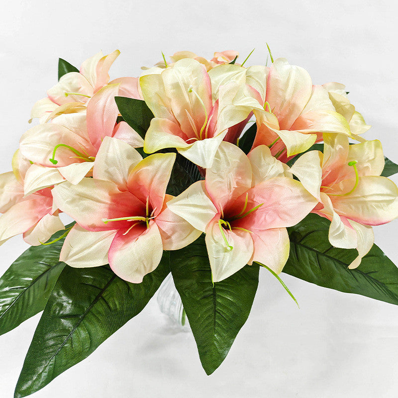 Künstliche Lilienblüten, 32 cm hoch, 5 Blüten, 12 cm Durchmesser, Seidenstoff, für Zuhause, Büro, Hochzeiten, Dekoration