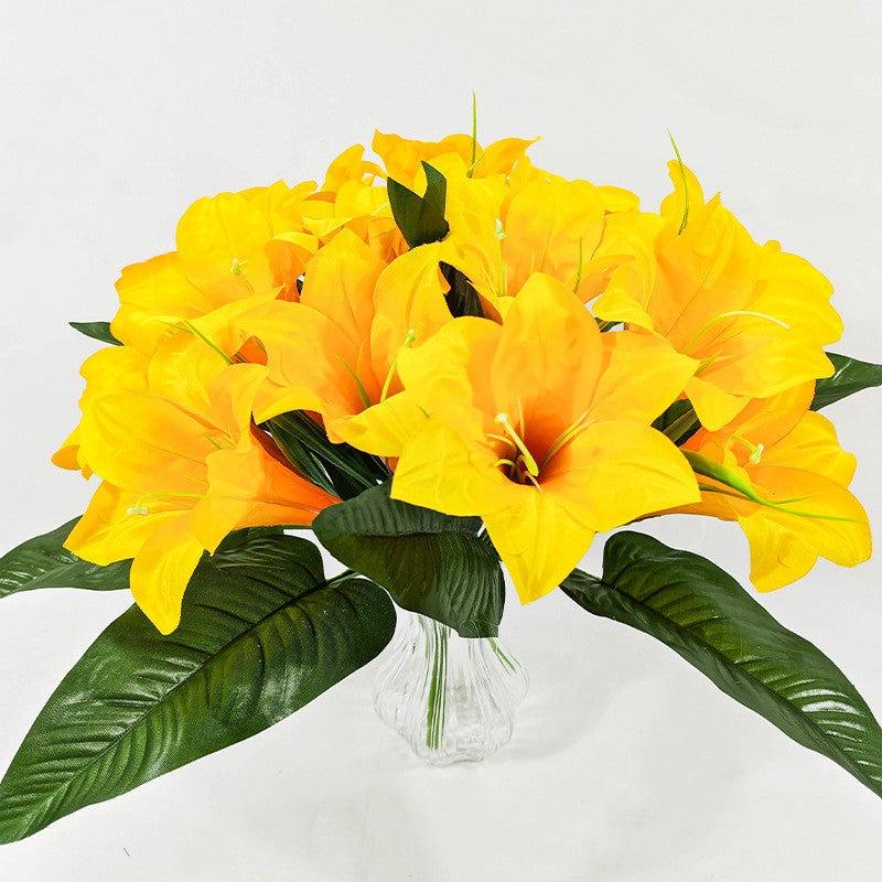Künstliche Lilienblüten, 32 cm hoch, 5 Blüten, 12 cm Durchmesser, Seidenstoff, für Zuhause, Büro, Hochzeiten, Dekoration