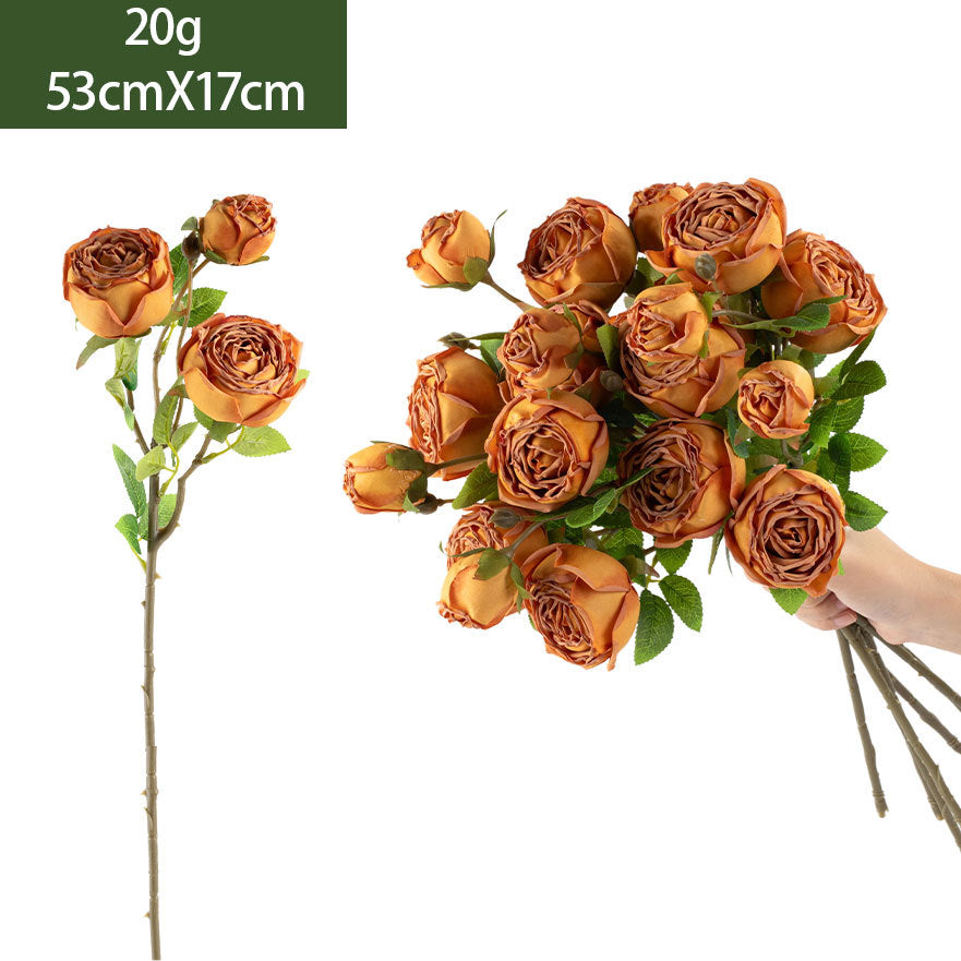 Kunstblumen Rosenstrauß Seidenblumen Kaiserin Rosa mit 3 Blüten 53 cm, realistische Deko für Hochzeit, Trauerfeier, Shop-Deko, Innenraum