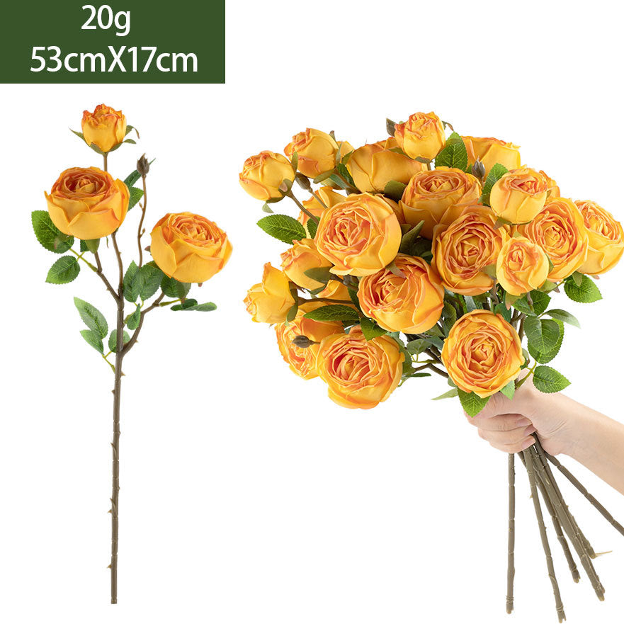 Kunstblumen Rosenstrauß Seidenblumen Kaiserin Rosa mit 3 Blüten 53 cm, realistische Deko für Hochzeit, Trauerfeier, Shop-Deko, Innenraum