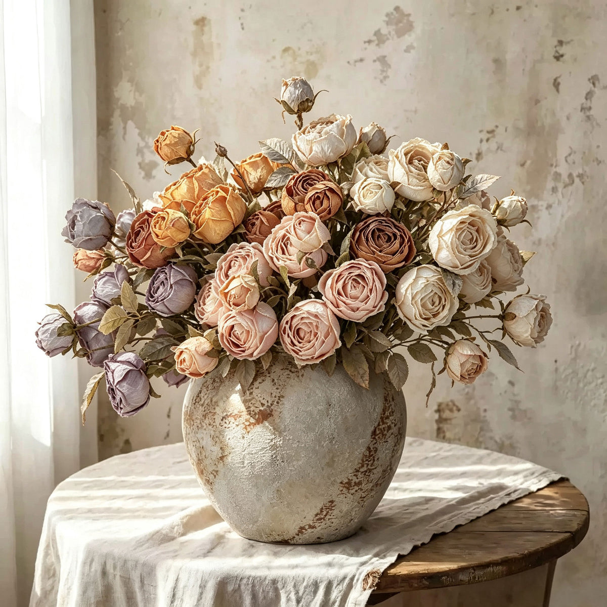Kunstblumen Rosenstrauß Seidenblumen Kaiserin Rosa mit 3 Blüten 53 cm, realistische Deko für Hochzeit, Trauerfeier, Shop-Deko, Innenraum