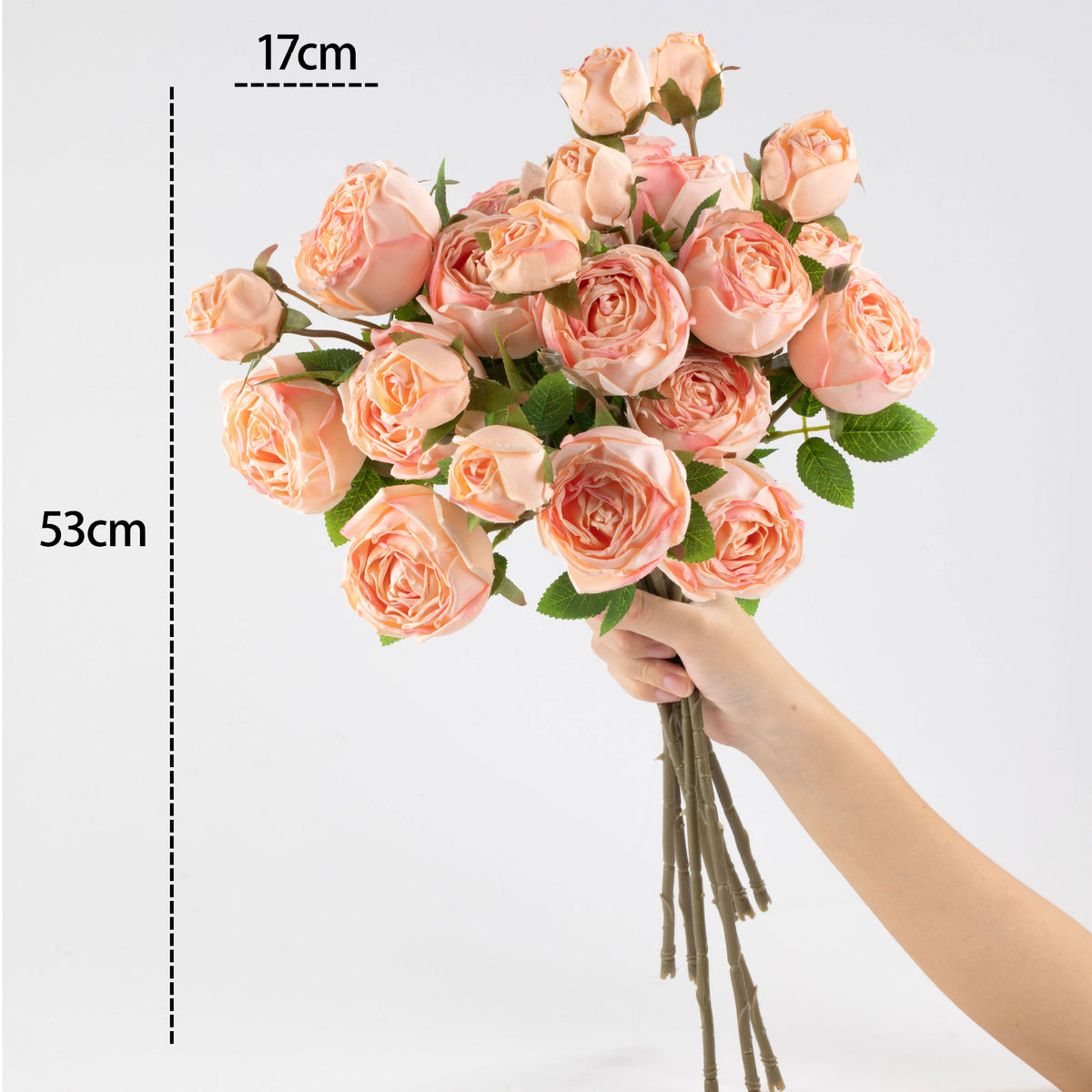 Kunstblumen Rosenstrauß Seidenblumen Kaiserin Rosa mit 3 Blüten 53 cm, realistische Deko für Hochzeit, Trauerfeier, Shop-Deko, Innenraum