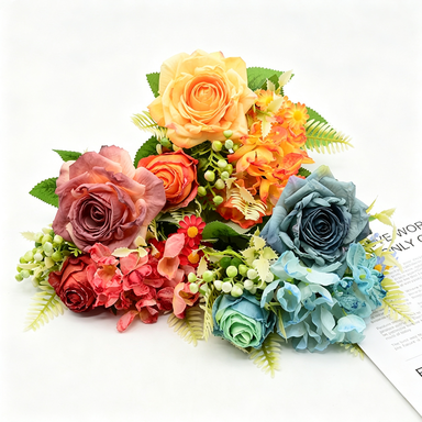 Künstliche Rosen, Schneerosen, Hortensien und Kamillenblüten, 31 cm, Retro-Stil, für Hochzeiten und Zuhause