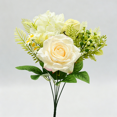 Künstliche Rosen, Schneerosen, Hortensien und Kamillenblüten, 31 cm, Retro-Stil, für Hochzeiten und Zuhause