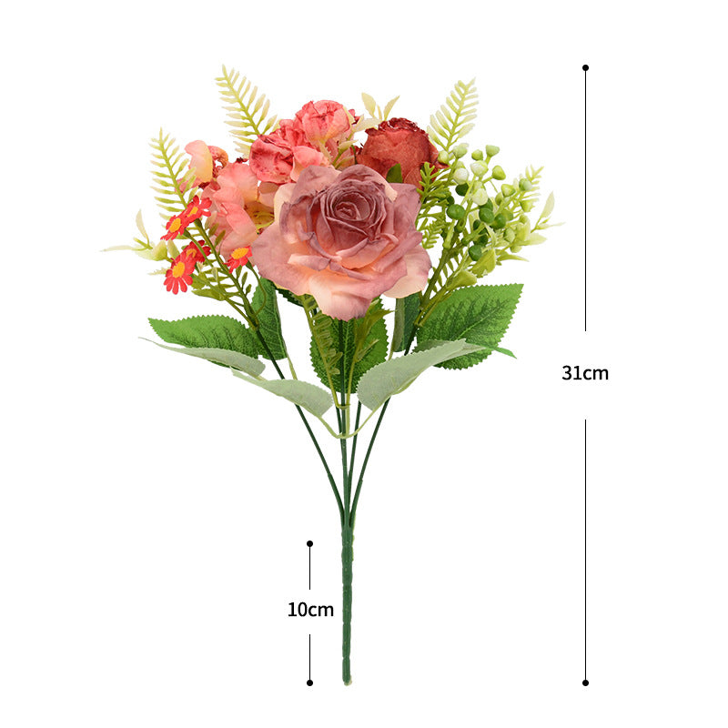 Künstliche Rosen, Schneerosen, Hortensien und Kamillenblüten, 31 cm, Retro-Stil, für Hochzeiten und Zuhause
