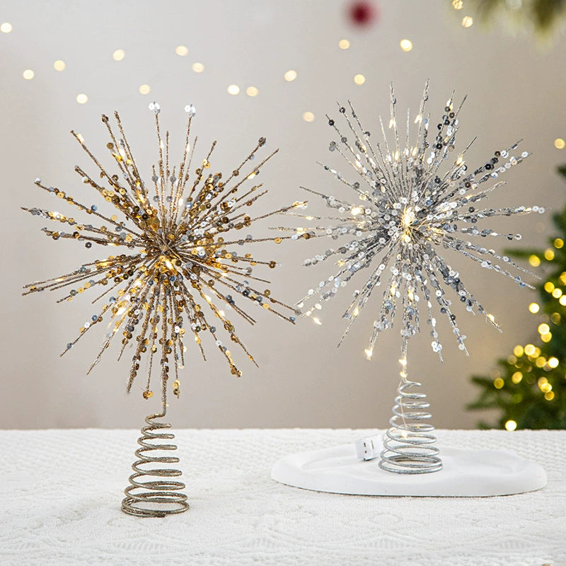 Weihnachtsbaumspitze Stern 5-zackig mit Lichtern – 6 Designs – Hochwertige Weihnachtsdeko für Baum, Hochzeit, Party, Fest