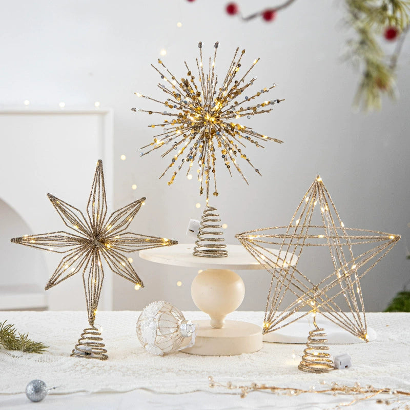 Weihnachtsbaumspitze Stern 5-zackig mit Lichtern – 6 Designs – Hochwertige Weihnachtsdeko für Baum, Hochzeit, Party, Fest