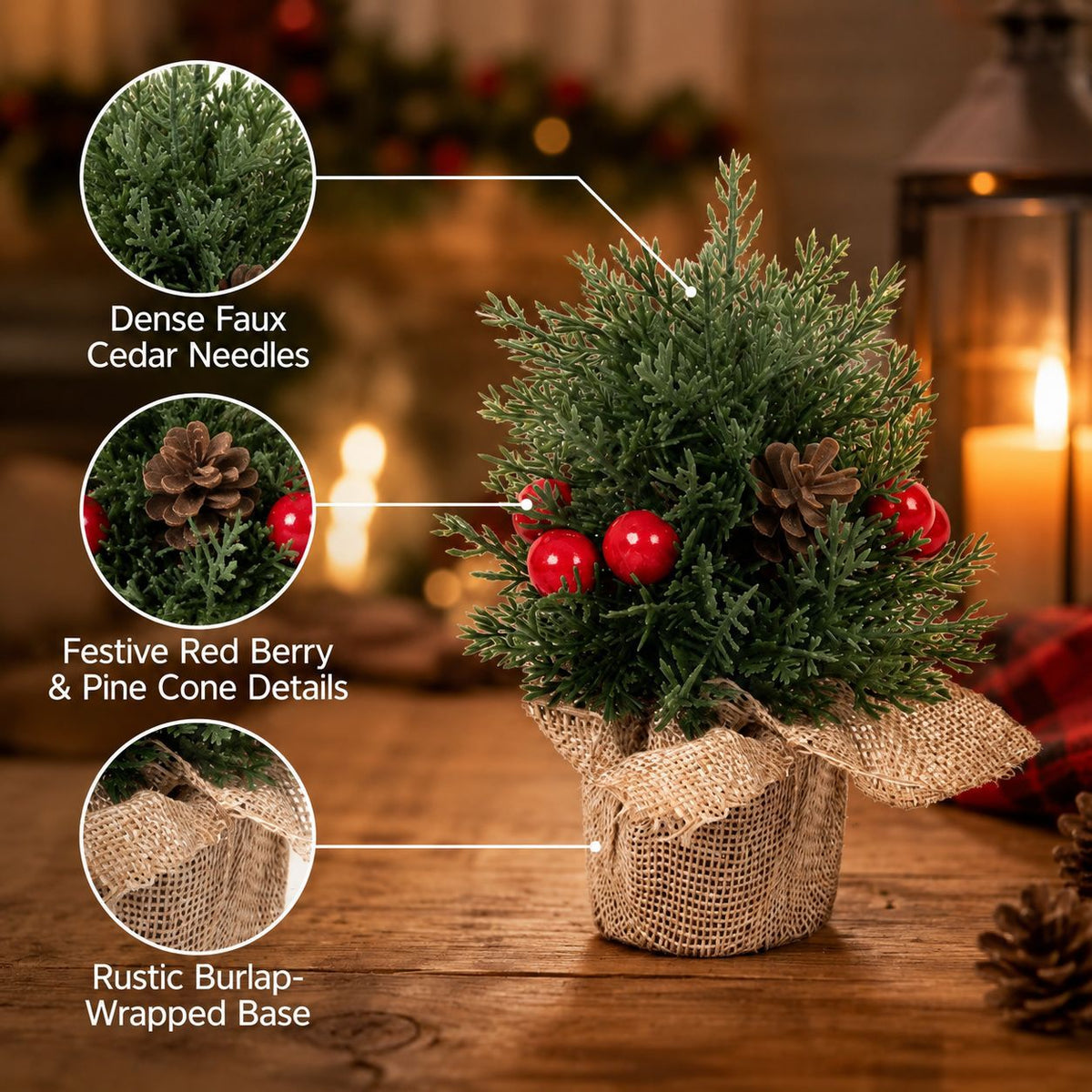 Künstlicher Weihnachtsbaum-Dekor, Mini-Tannenbaum mit Zapfen, 15 cm / 20 cm / 25 cm, rustikale Tischdeko für Weihnachten, Haushalt, Café, Einzelhandel