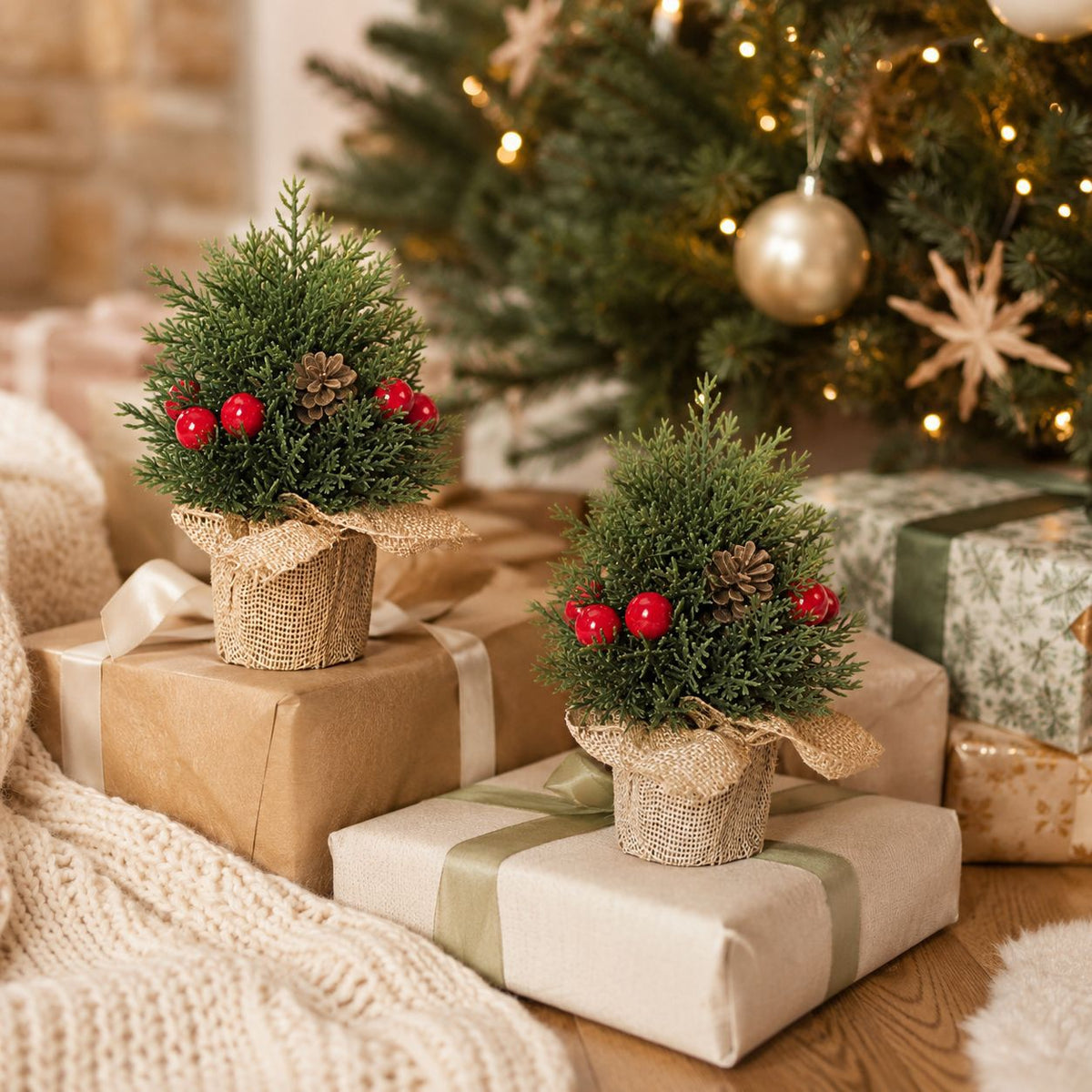 Künstlicher Weihnachtsbaum-Dekor, Mini-Tannenbaum mit Zapfen, 15 cm / 20 cm / 25 cm, rustikale Tischdeko für Weihnachten, Haushalt, Café, Einzelhandel