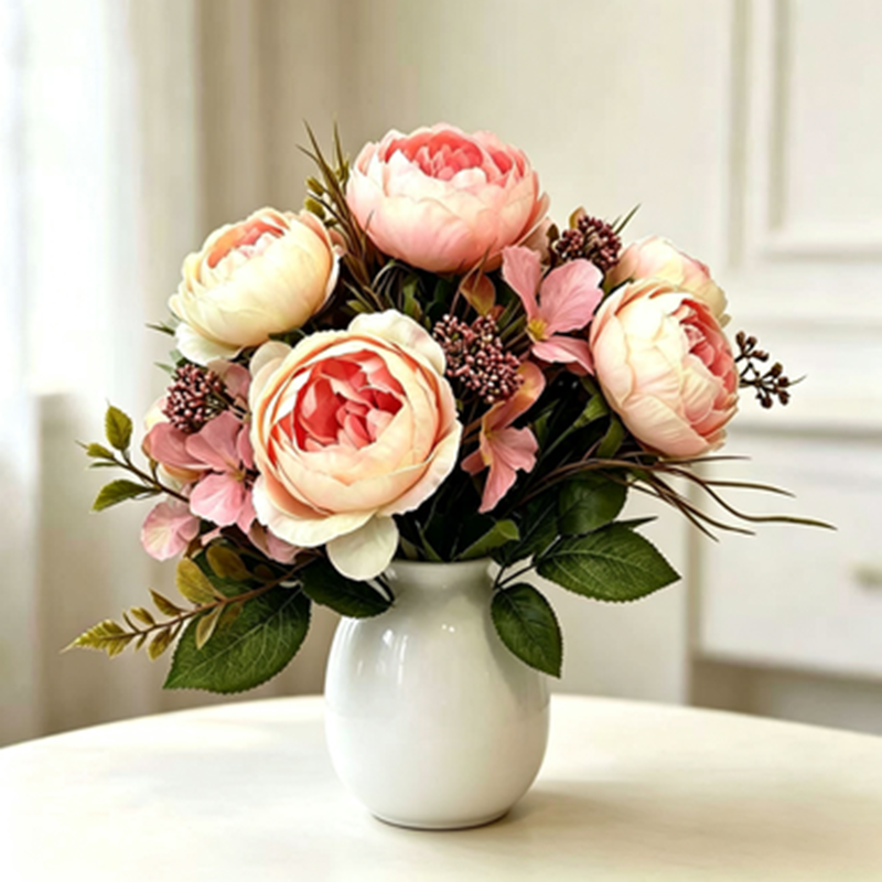 Künstliche Pfingstrose-Rosenstrauß, 31 cm, 6 Blüten, retro Stil, für Hochzeiten, Hotels und Geschäftsräume