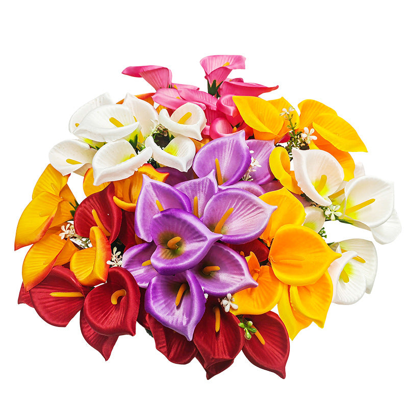 Künstliche Calla-Lilien Busstrauß, 31 cm, 7 Blüten, Seidenstoff, Hochzeit Dekoration, Innenraum, Grabschmuck, Event-Deko