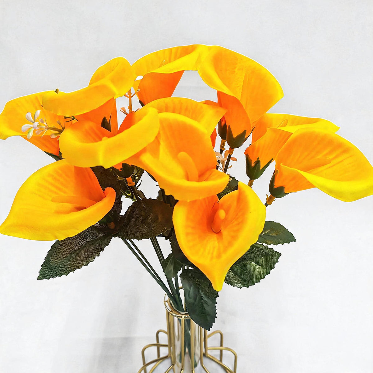 Künstliche Calla-Lilien Busstrauß, 31 cm, 7 Blüten, Seidenstoff, Hochzeit Dekoration, Innenraum, Grabschmuck, Event-Deko