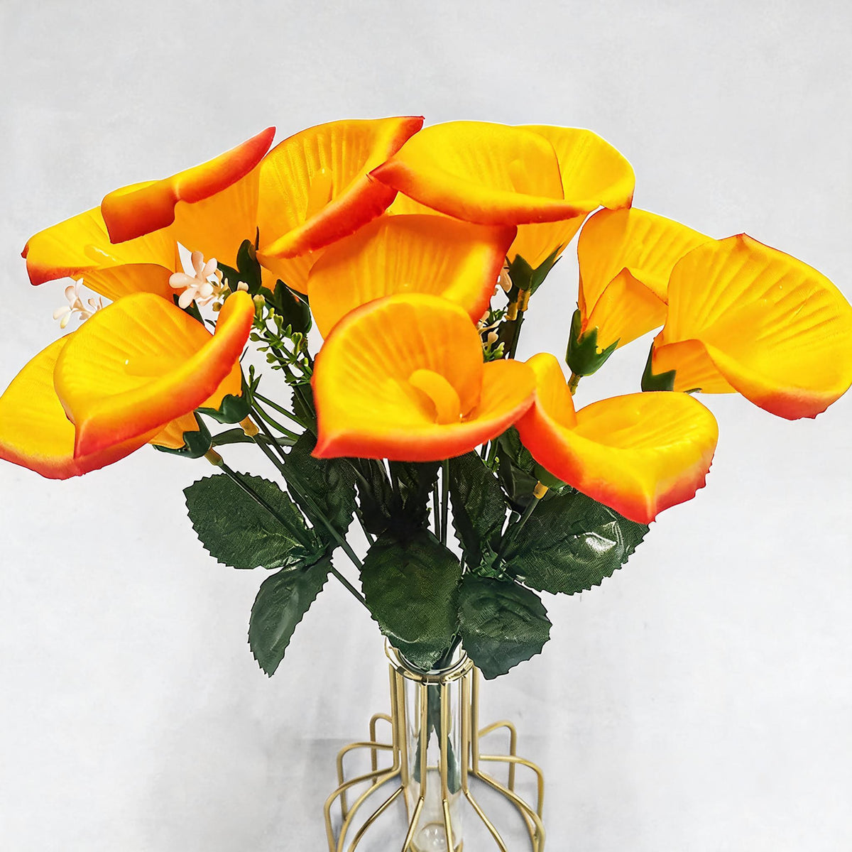 Künstliche Calla-Lilien Busstrauß, 31 cm, 7 Blüten, Seidenstoff, Hochzeit Dekoration, Innenraum, Grabschmuck, Event-Deko