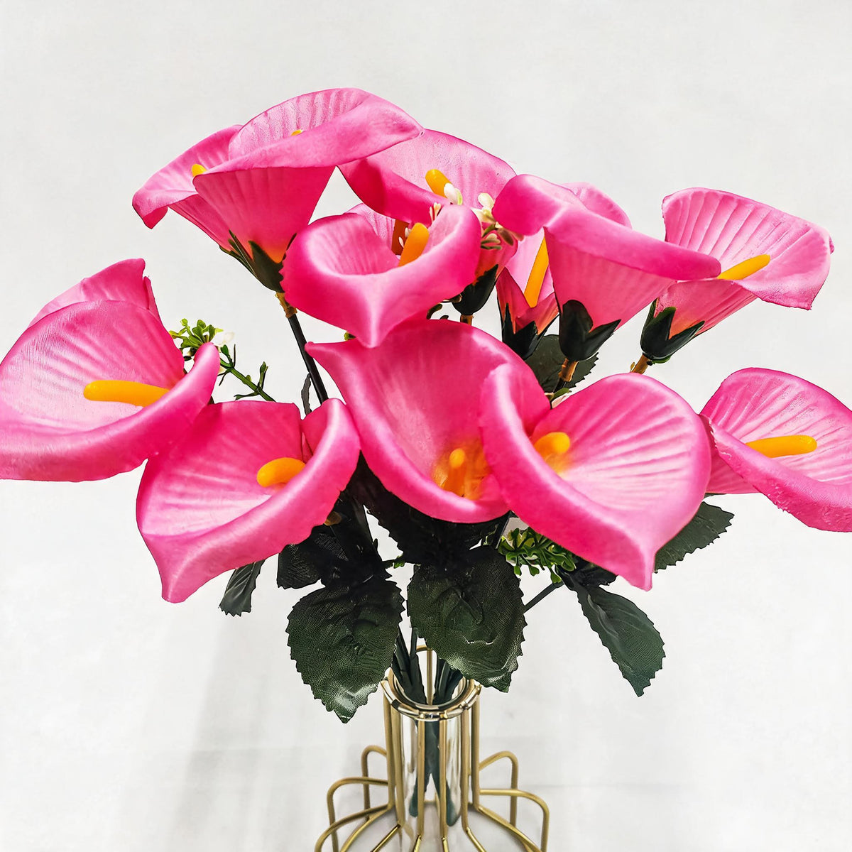 Künstliche Calla-Lilien Busstrauß, 31 cm, 7 Blüten, Seidenstoff, Hochzeit Dekoration, Innenraum, Grabschmuck, Event-Deko