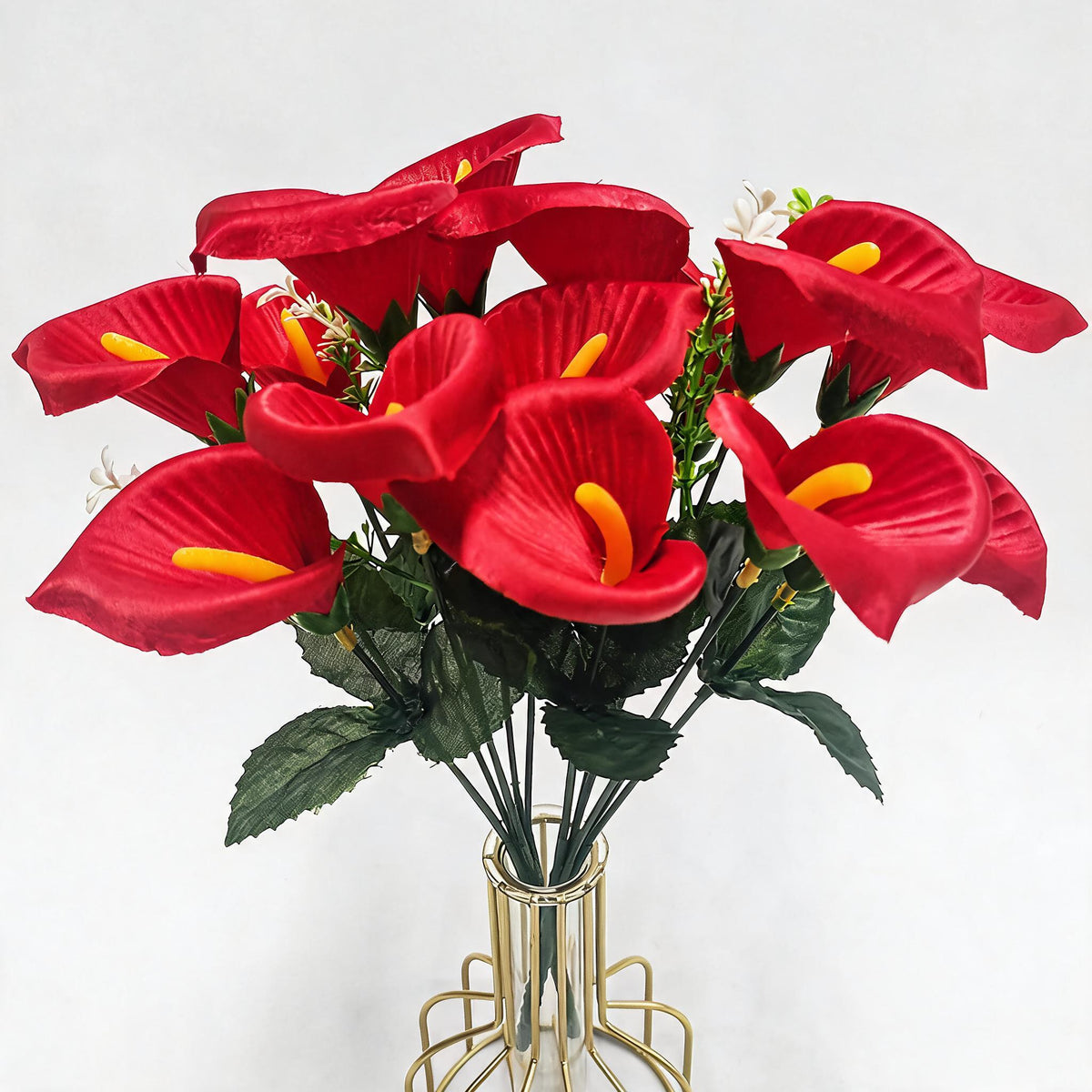 Künstliche Calla-Lilien Busstrauß, 31 cm, 7 Blüten, Seidenstoff, Hochzeit Dekoration, Innenraum, Grabschmuck, Event-Deko