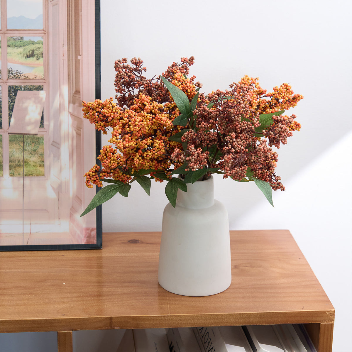 Künstliche Nandina-Beeren, 40 cm, realistischer Busch, für Hochzeitsdeko, Trauerfloristik und Innenraumgestaltung