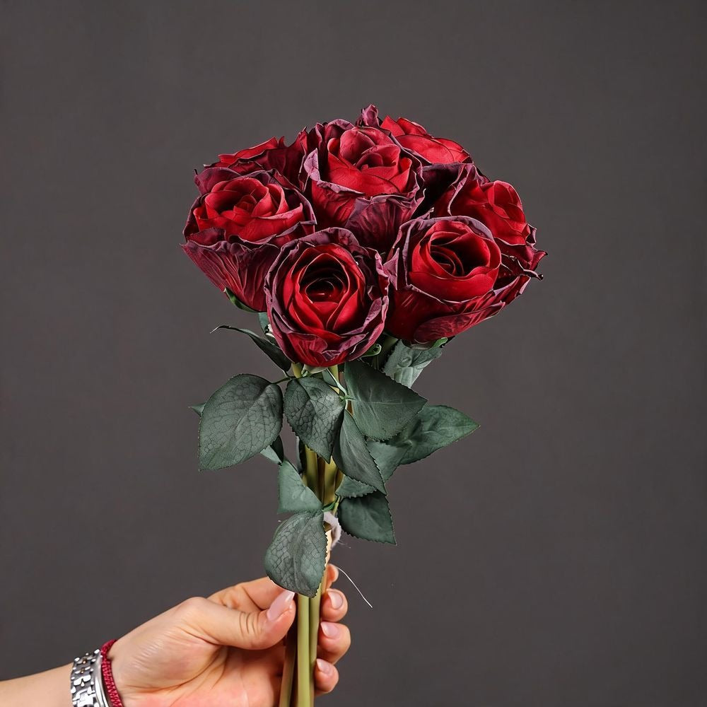 Künstliche Rosenstrauß, 7 Stiele, 38 cm Höhe, Seidenmaterial, für Hochzeiten, Innendekoration, Festdekoration