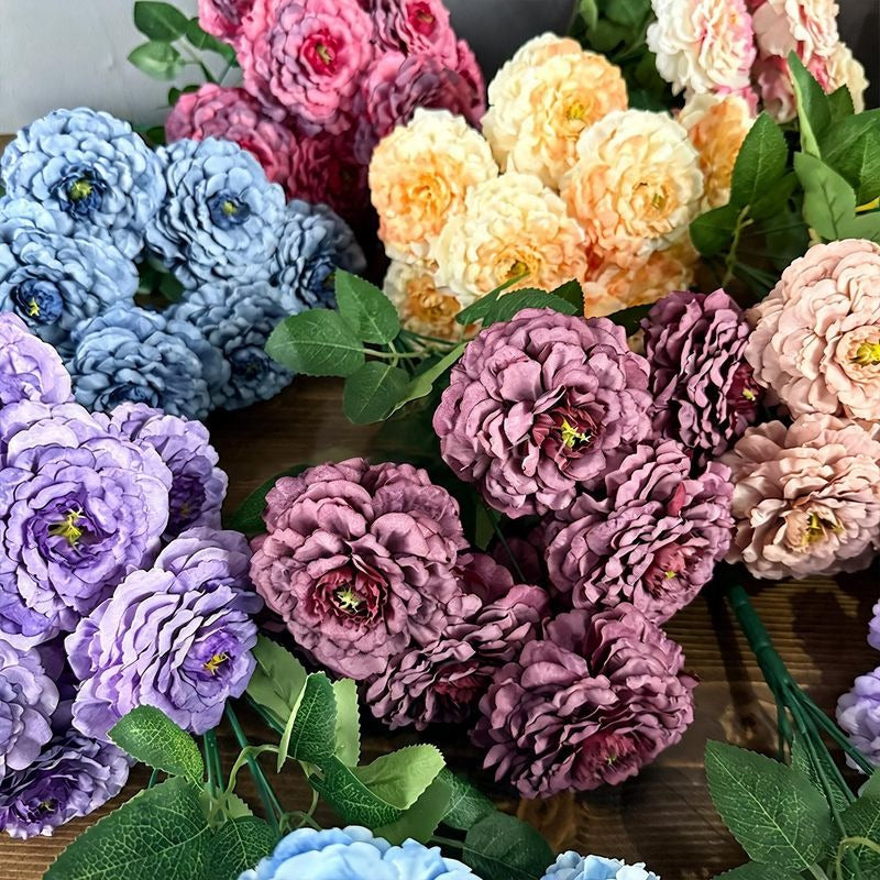 9 Köpfe Chrysanthemen-Simulationsblumen, 40 cm hoch, Seidenstoff, für Zuhause, Schaufensterdekoration