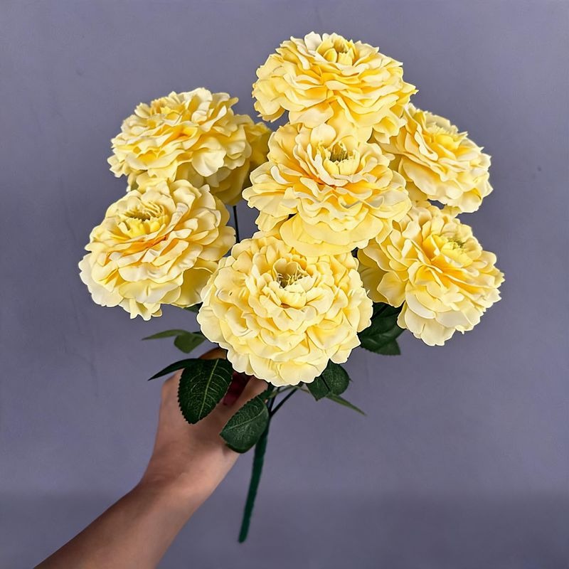 9 Köpfe Chrysanthemen-Simulationsblumen, 40 cm hoch, Seidenstoff, für Zuhause, Schaufensterdekoration