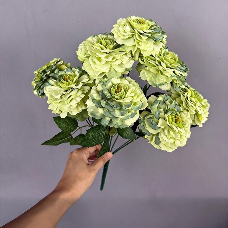 9 Köpfe Chrysanthemen-Simulationsblumen, 40 cm hoch, Seidenstoff, für Zuhause, Schaufensterdekoration
