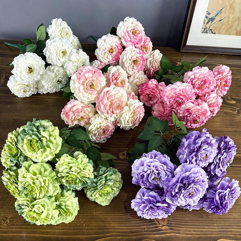9 Köpfe Chrysanthemen-Simulationsblumen, 40 cm hoch, Seidenstoff, für Zuhause, Schaufensterdekoration
